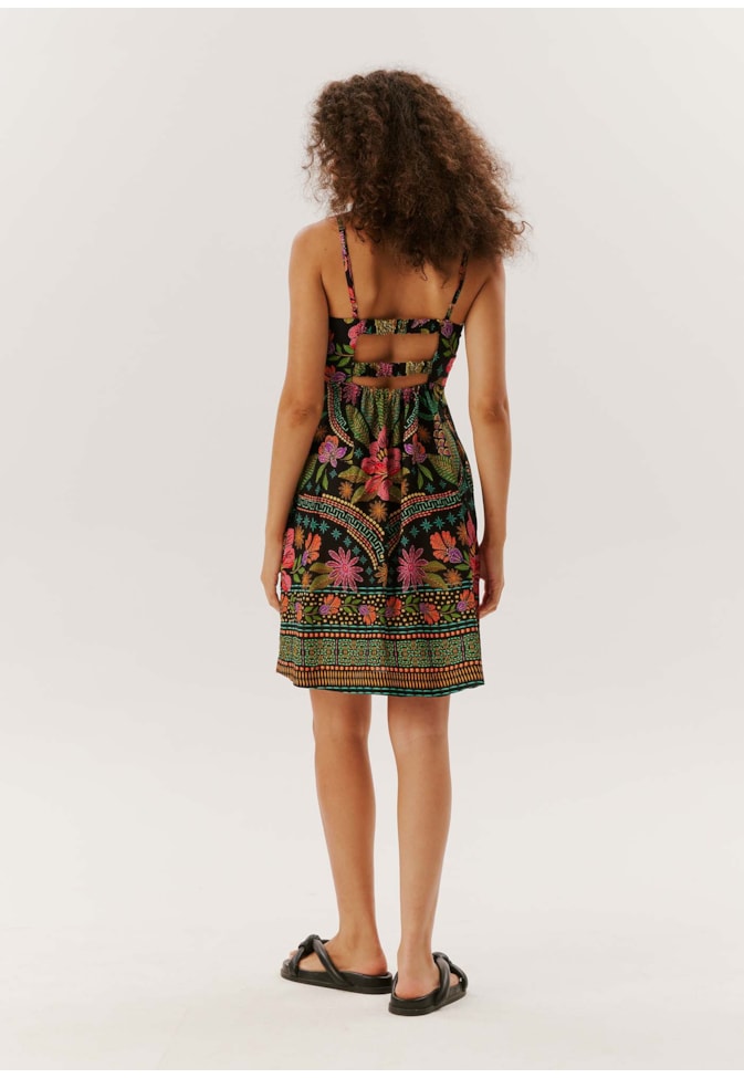 Vestido Curto Pala Elástico Estampado Cuba