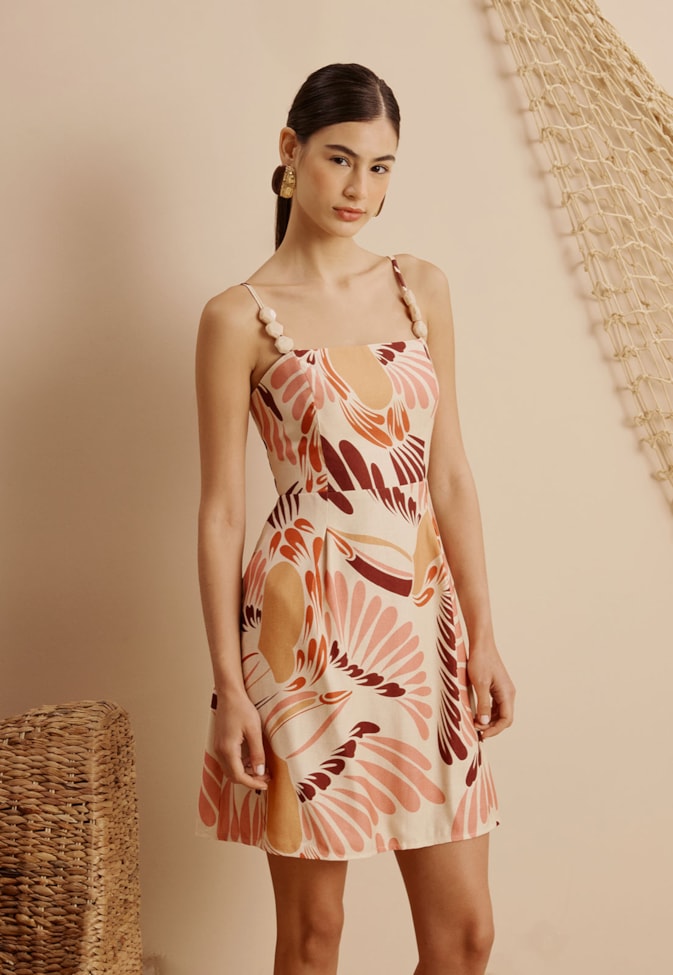 Vestido Curto Ponteiras Estampado Tucano Toco