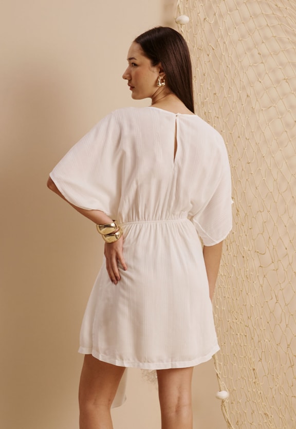 Vestido Curto Pregas Saia Grega Liso Vista Traseira