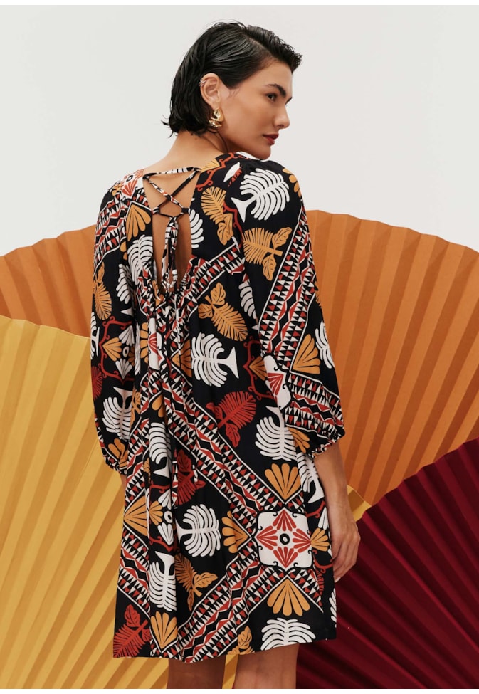Vestido Curto Reto Estampado Baião