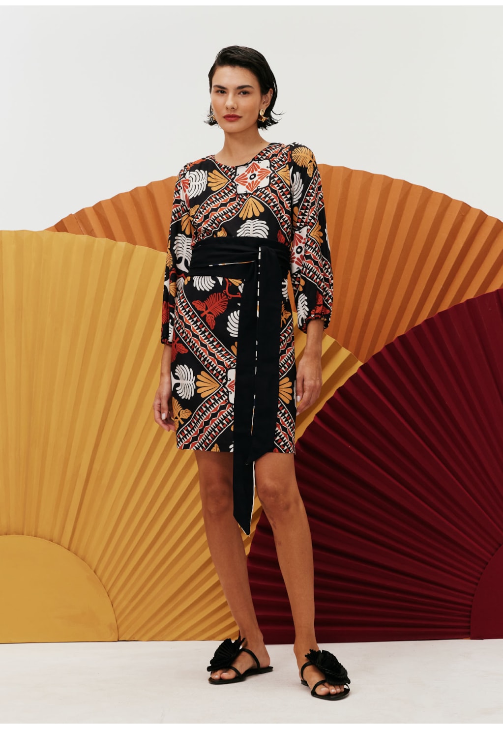 Vestido Curto Reto Estampado Baião