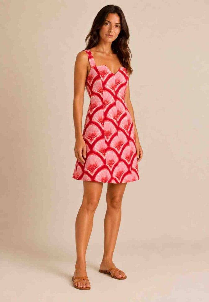 Vestido Curto Sarja Estampado Pink Beach