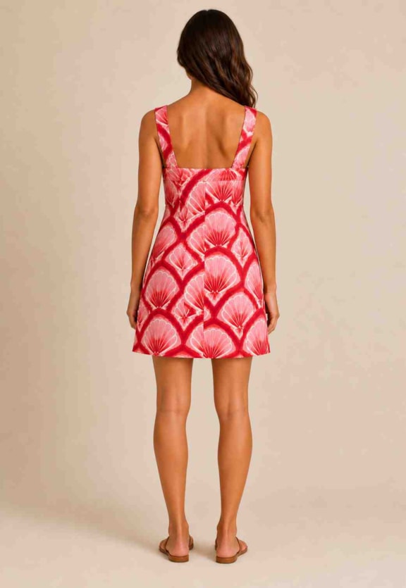 Vestido Curto Sarja Estampado Pink Beach Vista Traseira