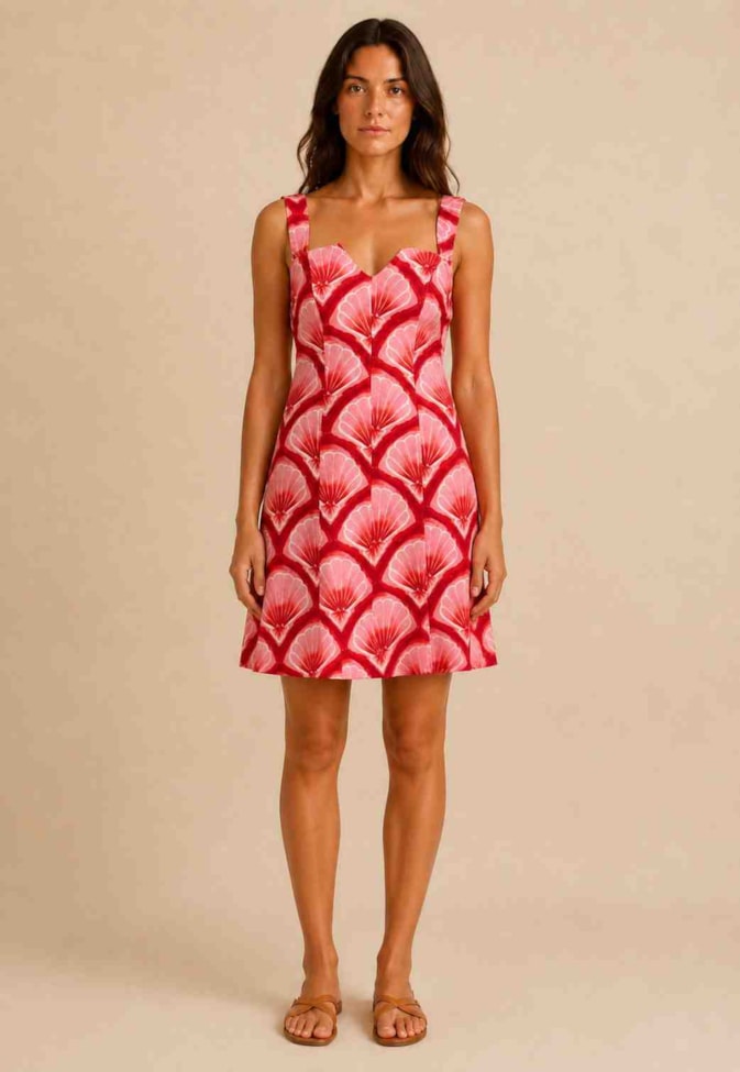 Vestido Curto Sarja Estampado Pink Beach