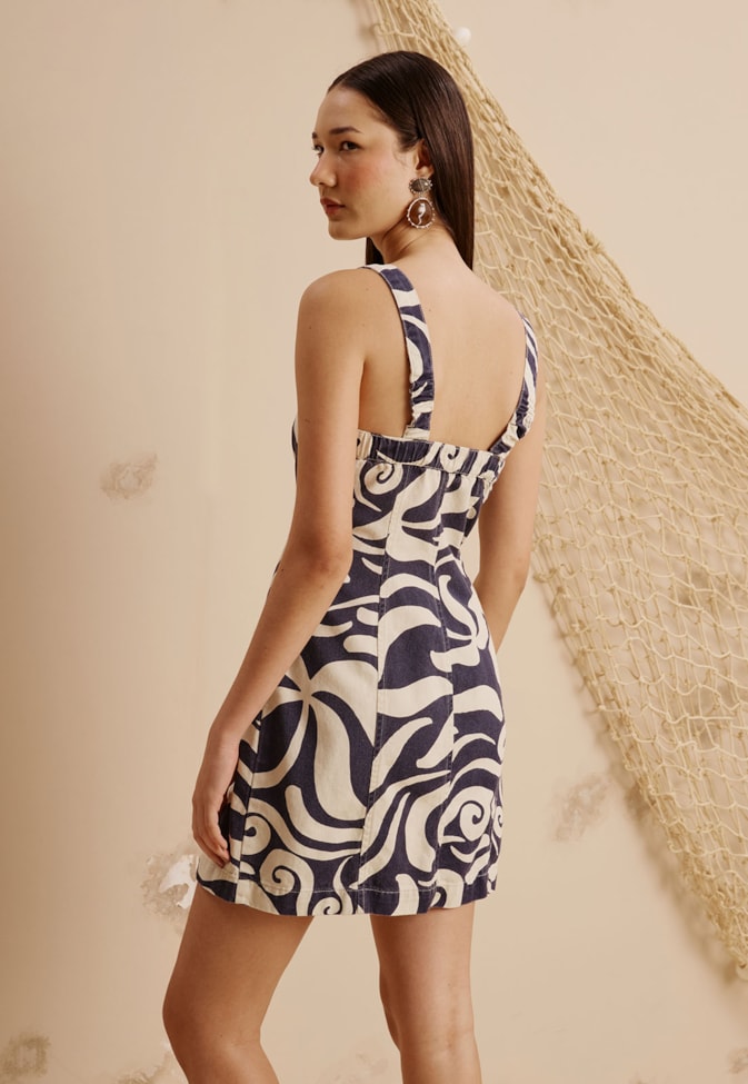 Vestido Curto Sarja Estampado Pororoca