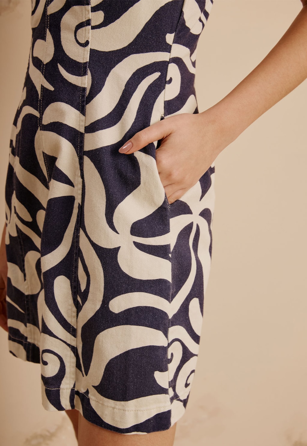 Vestido Curto Sarja Estampado Pororoca