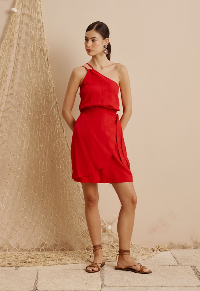 Vestido Curto Transpassado Um Ombro Só