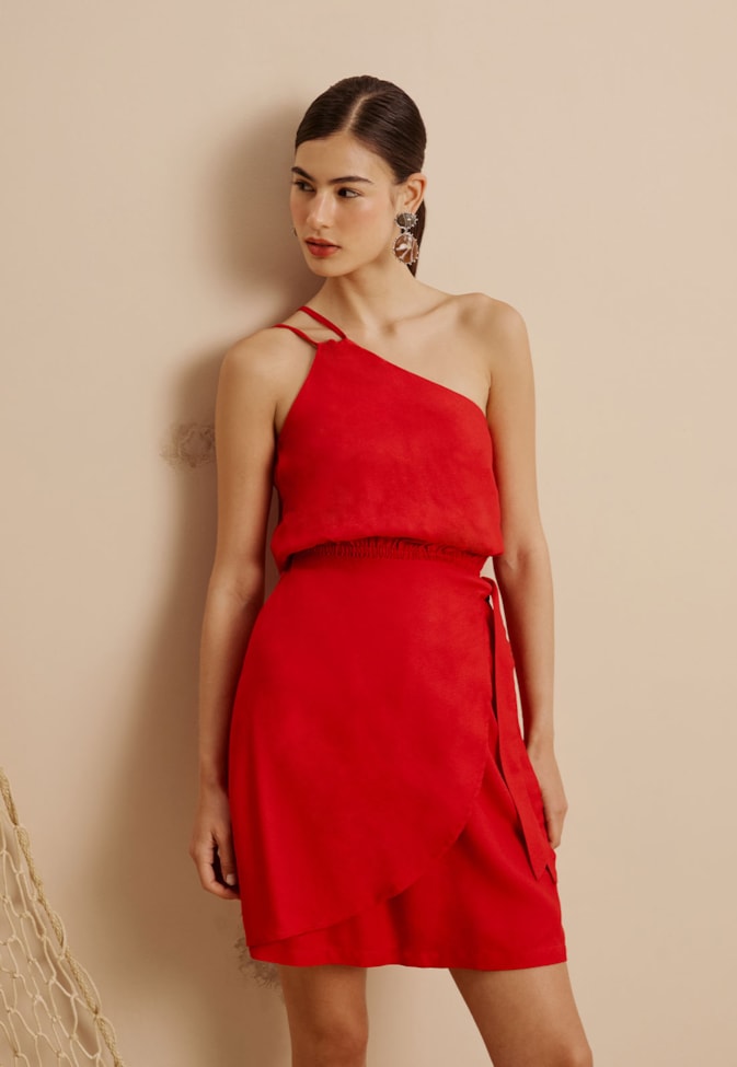 Vestido Curto Transpassado Um Ombro Só