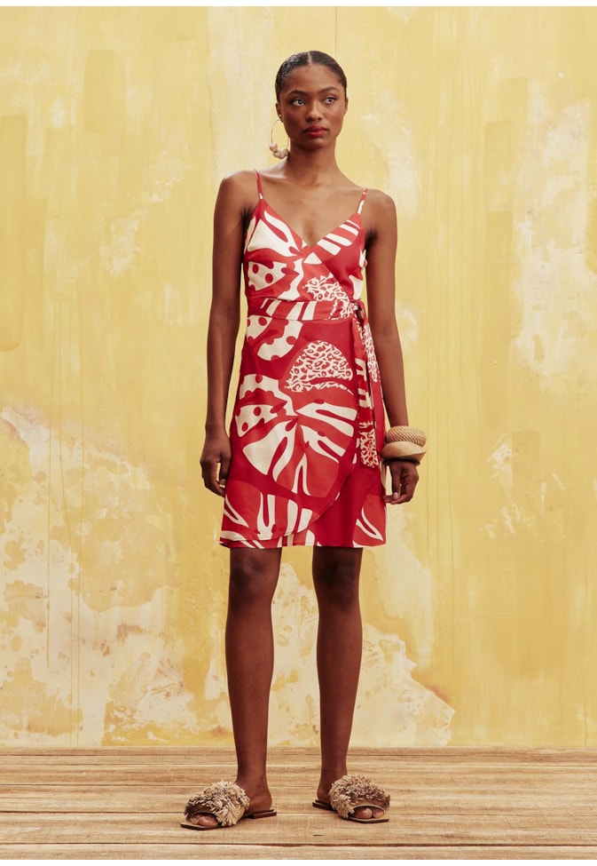 Vestido Curto Transpasse Estampado Curaçao