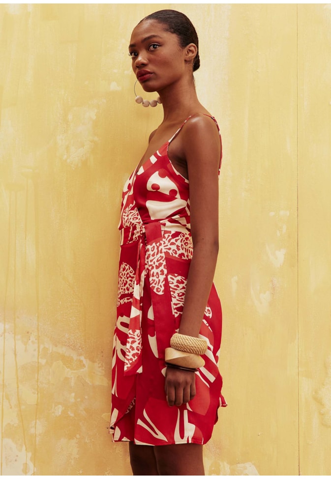 Vestido Curto Transpasse Estampado Curaçao