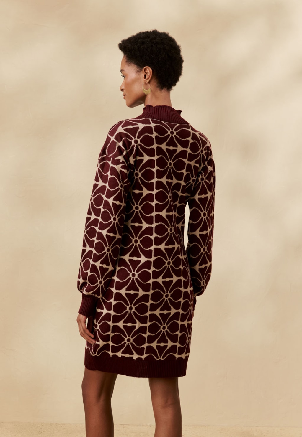 Vestido Curto Tricot Jacquard Estampado Misti