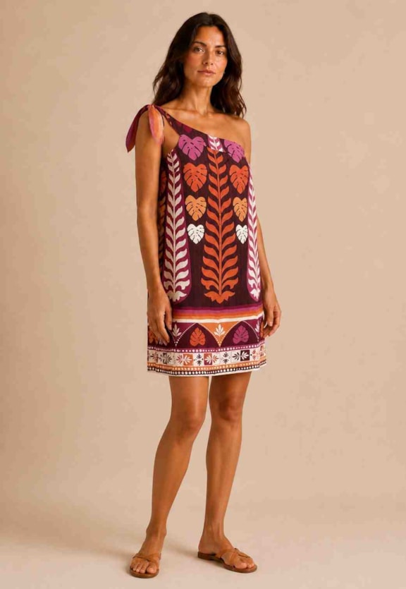 Vestido Curto Um Ombro Só Estampado  Vista Frontal