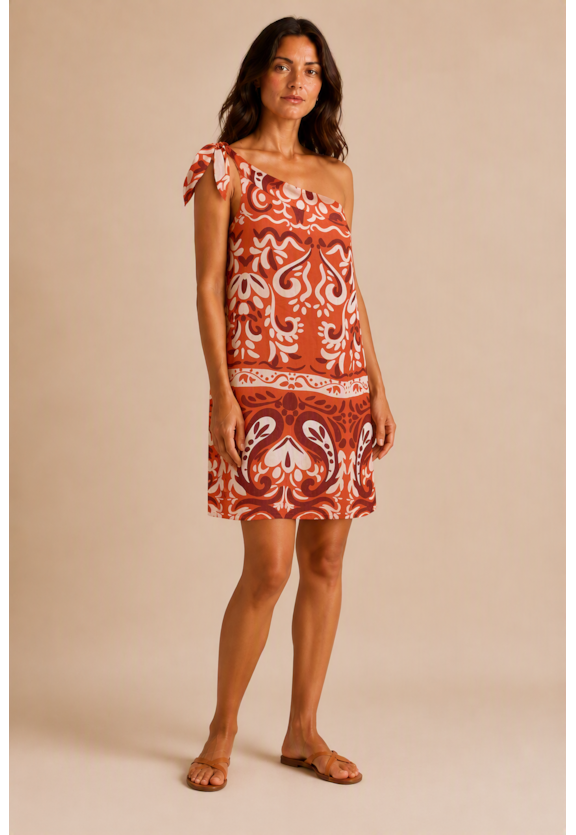 Vestido Curto Um Ombro Só Estampado  Vista Frontal
