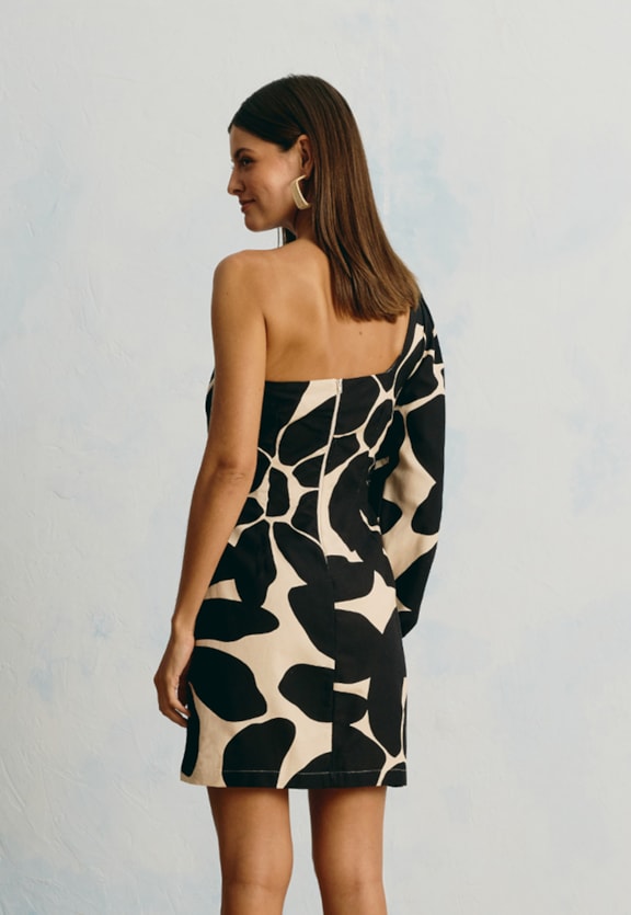 Vestido Curto Um Ombro Só Estampado Aurora Floral Vista Traseira