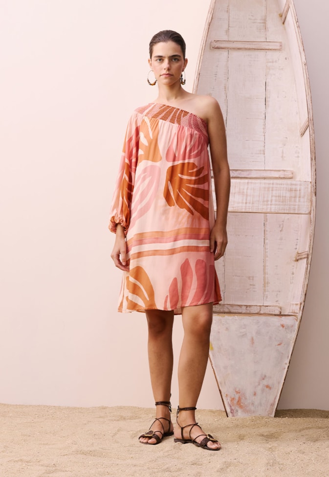 Vestido Curto Um Ombro Só Estampado Igarapés