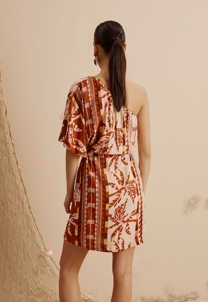 Vestido Curto Um Ombro Só Túnel Estampado Uruará