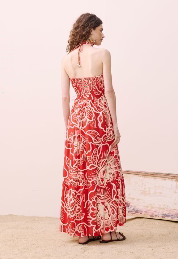 Vestido Decote Coração Amarração Vista Traseira