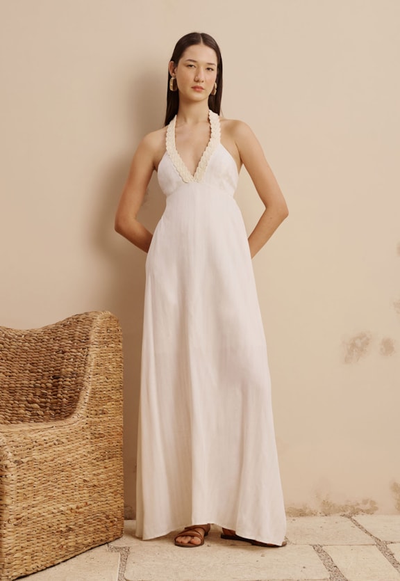 Vestido Decote V Corda Vista Frontal