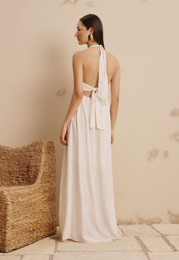 Vestido Decote V Corda Vista Traseira