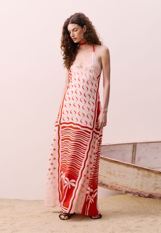 Vestido Decote V Estampado Alter do Chão