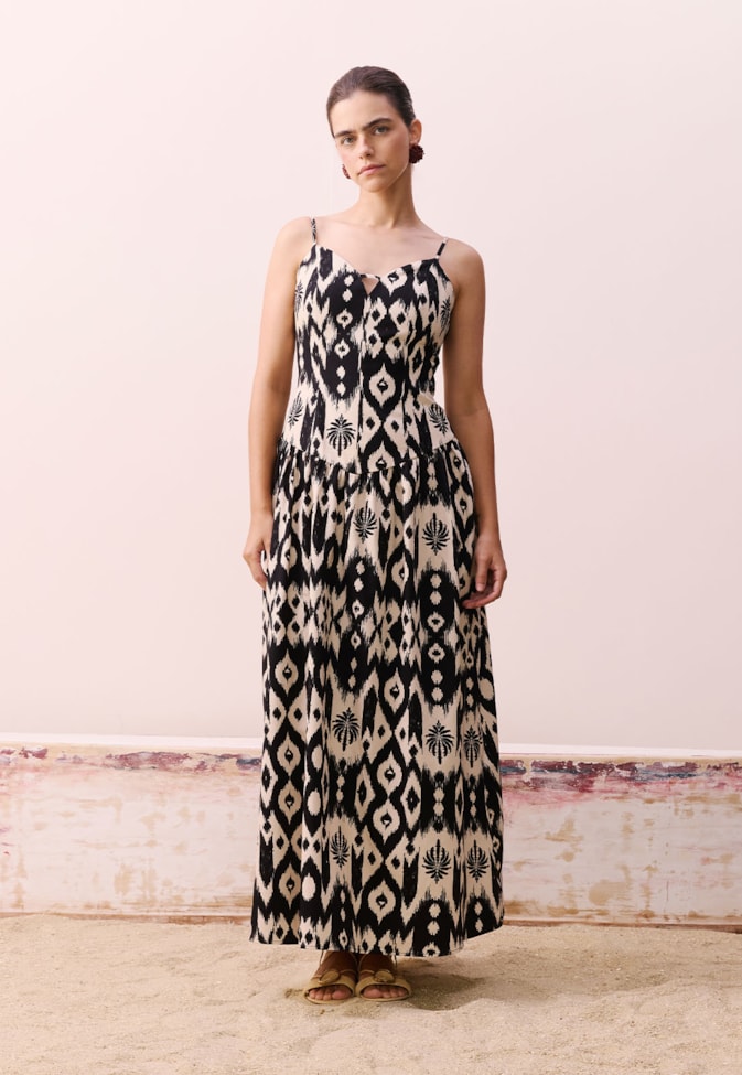 Vestido Drop Waist Estampado Tucum