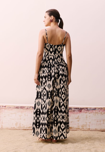 Vestido Drop Waist Estampado Tucum Vista Traseira