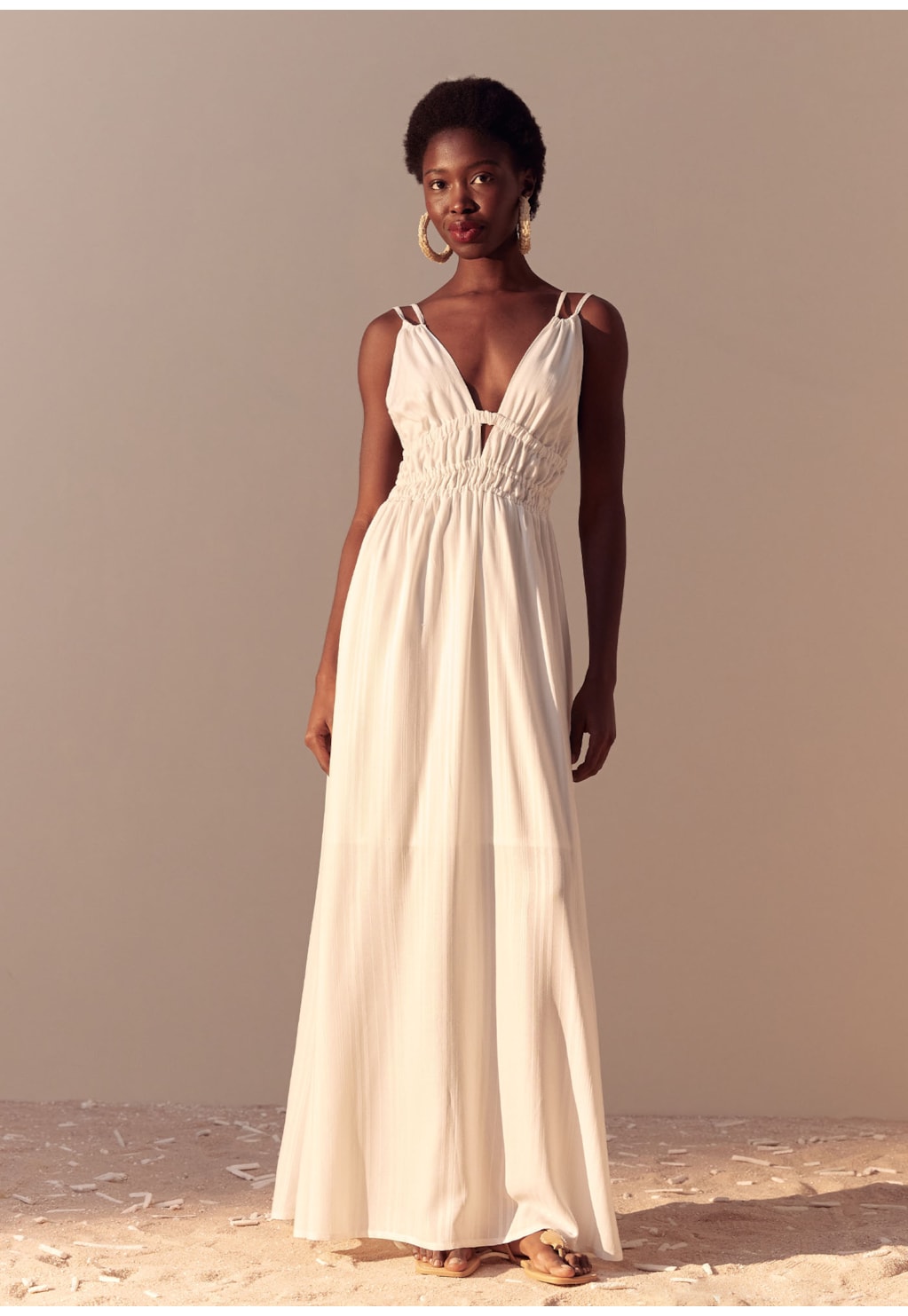 Vestido Elástico Cintura Alça Cruzada