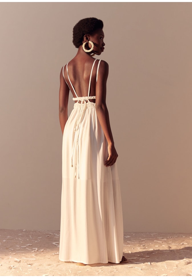 Vestido Elástico Cintura Alça Cruzada