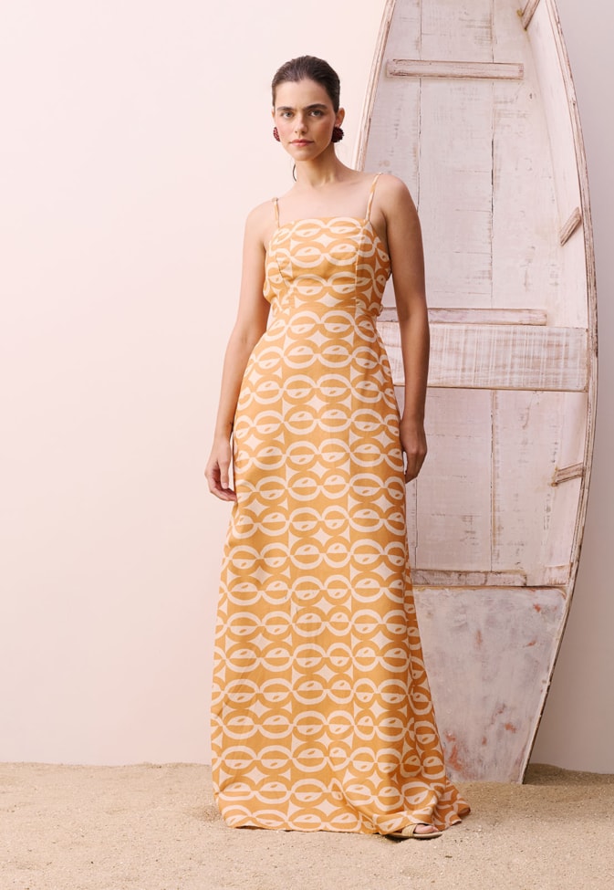 Vestido Elástico Cruzado Estampado Kakawa