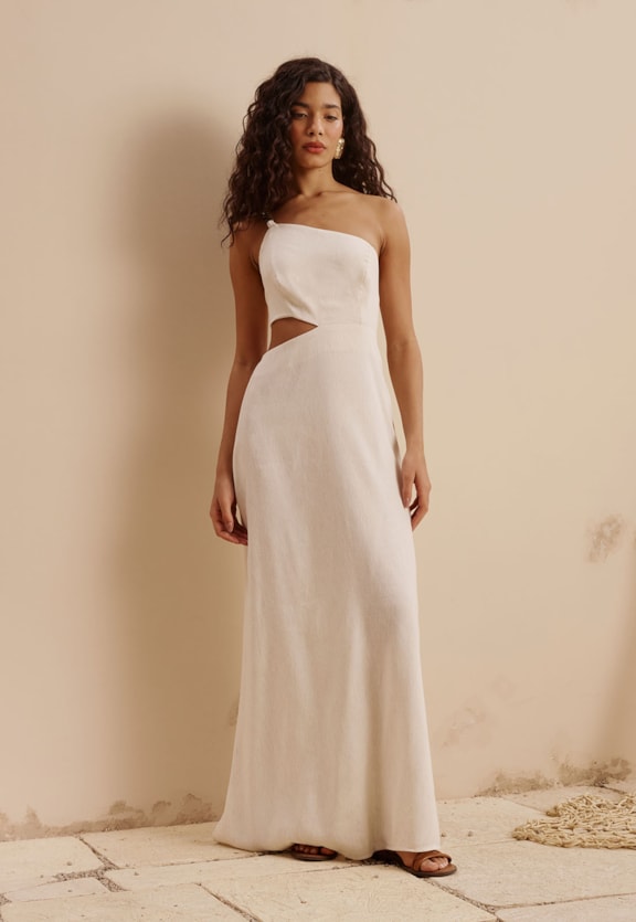 Vestido Fenda Alça Corrente Vista Frontal