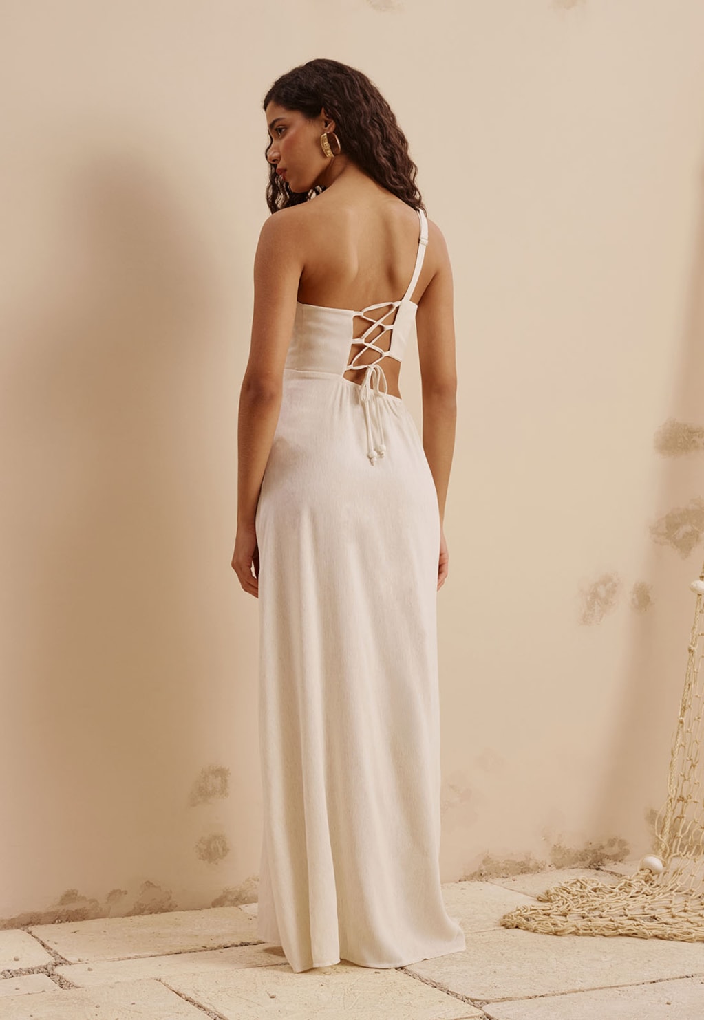 Vestido Fenda Alça Corrente