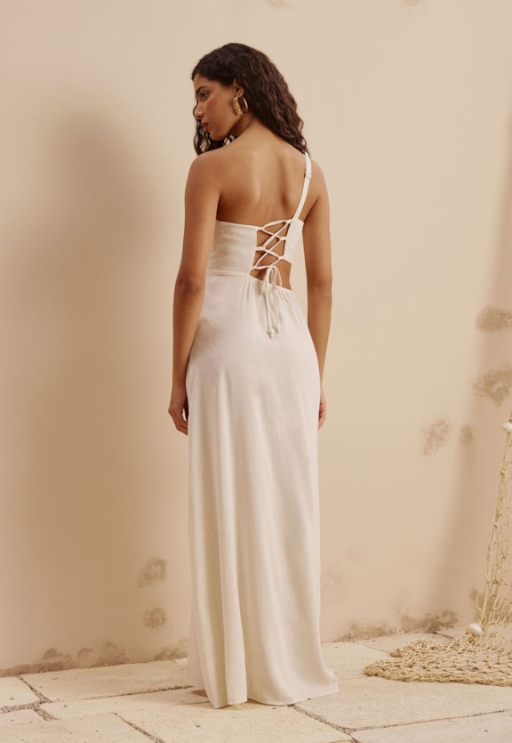 Vestido Fenda Alça Corrente Vista Traseira