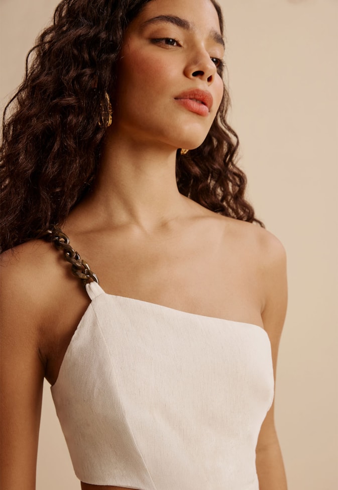 Vestido Fenda Alça Corrente