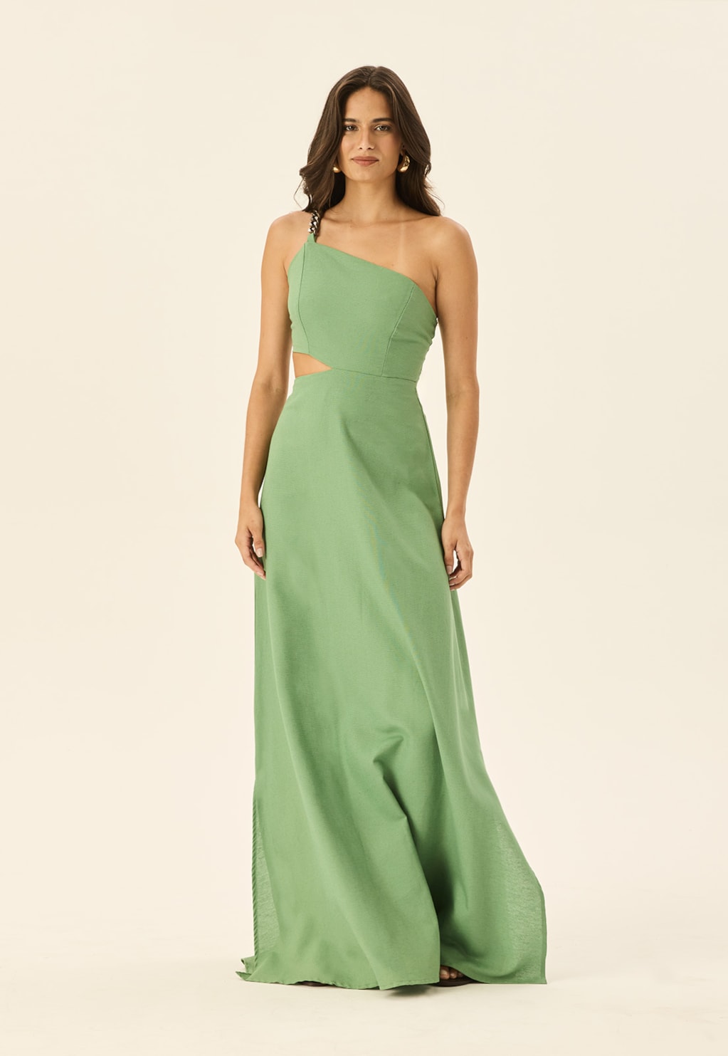 Vestido Fenda Alça Corrente