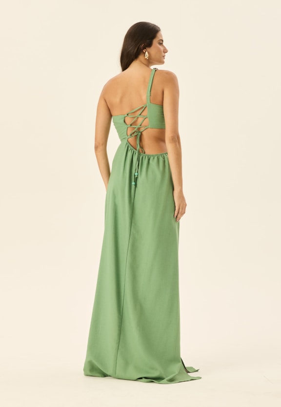 Vestido Fenda Alça Corrente Vista Traseira