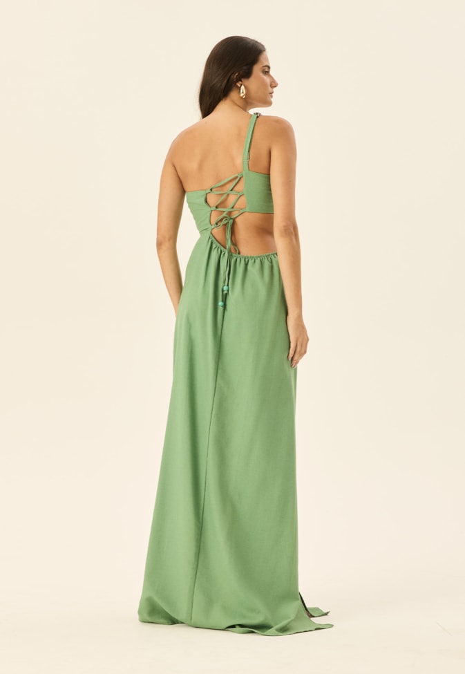 Vestido Fenda Alça Corrente