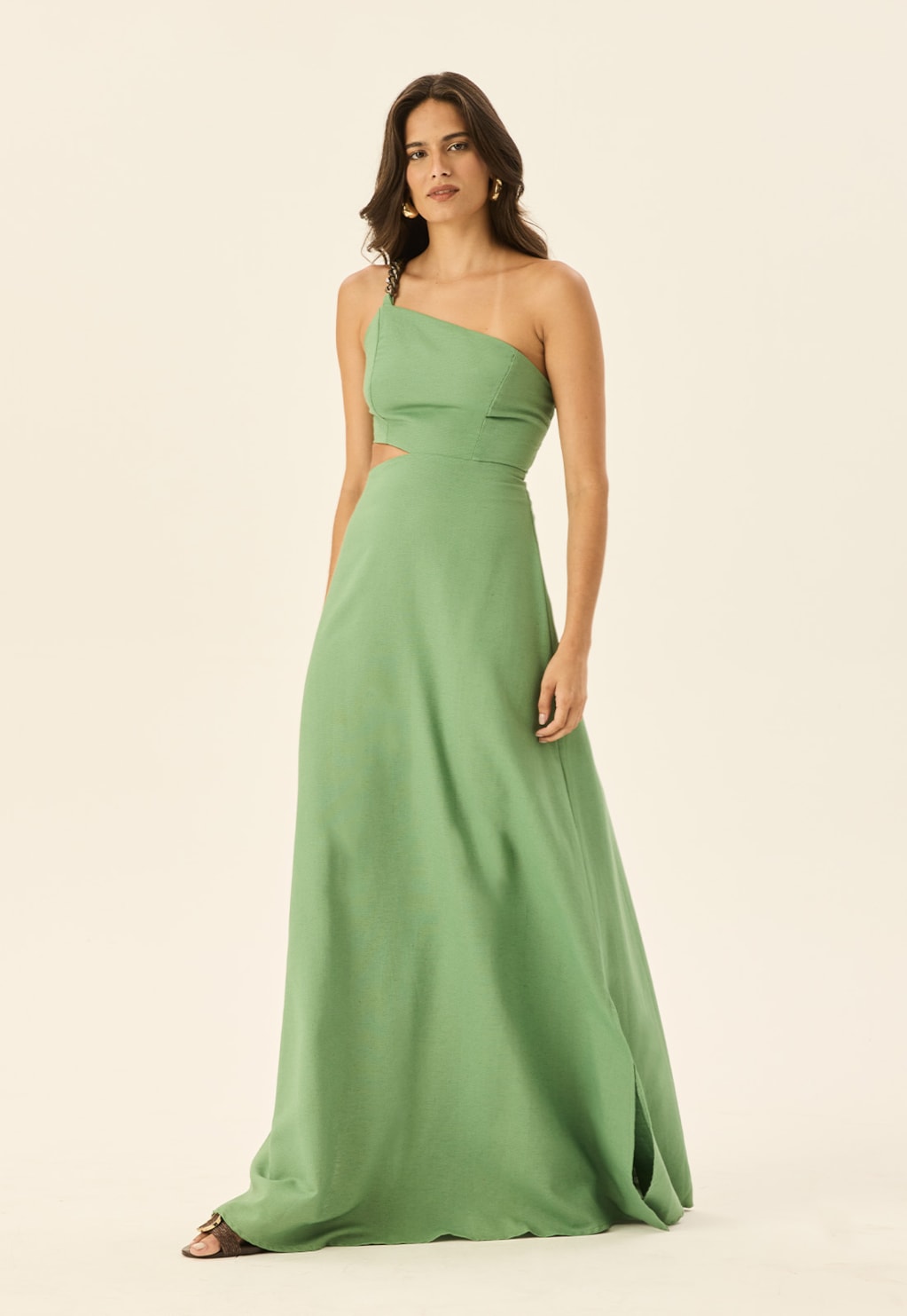 Vestido Fenda Alça Corrente