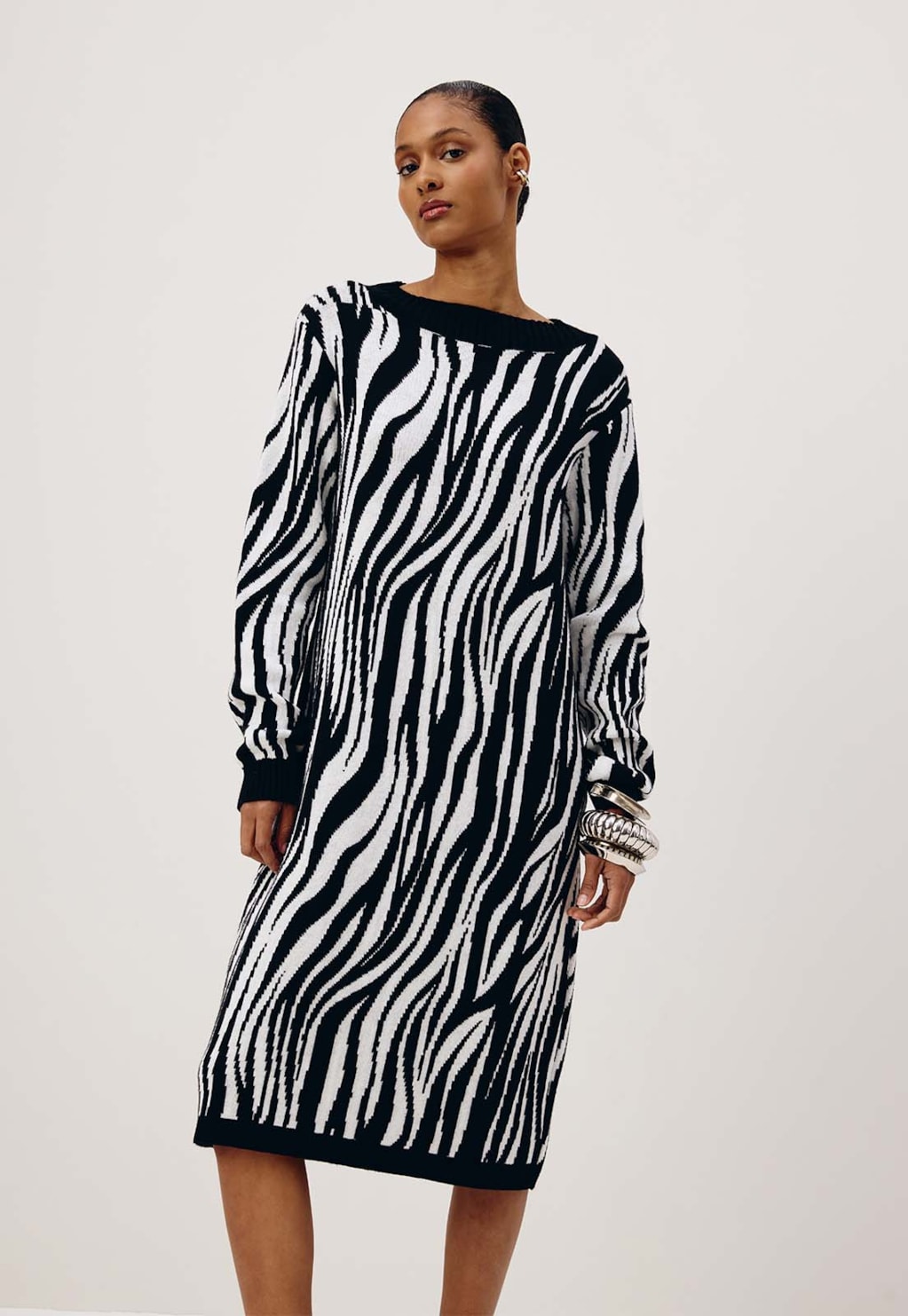 Vestido Jacquard Zebra Tricot