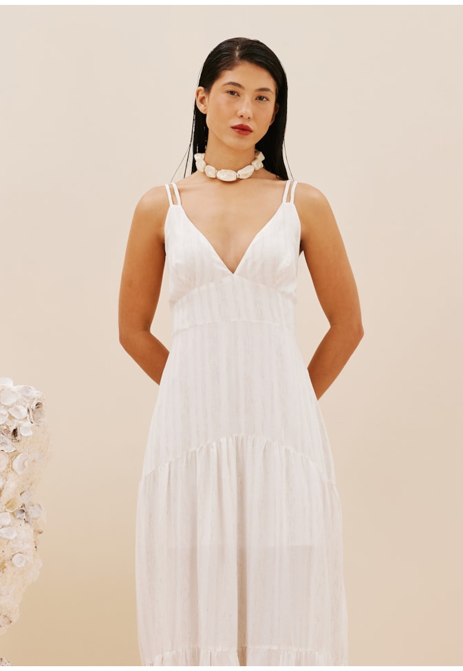 Vestido Longo 2 Alças e Babados