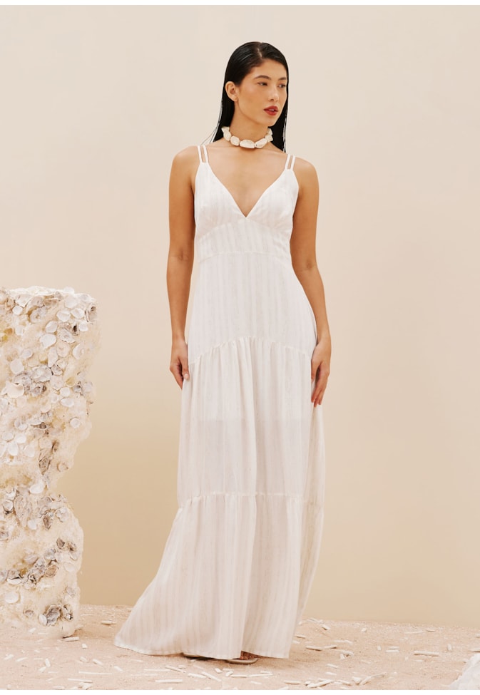 Vestido Longo 2 Alças e Babados