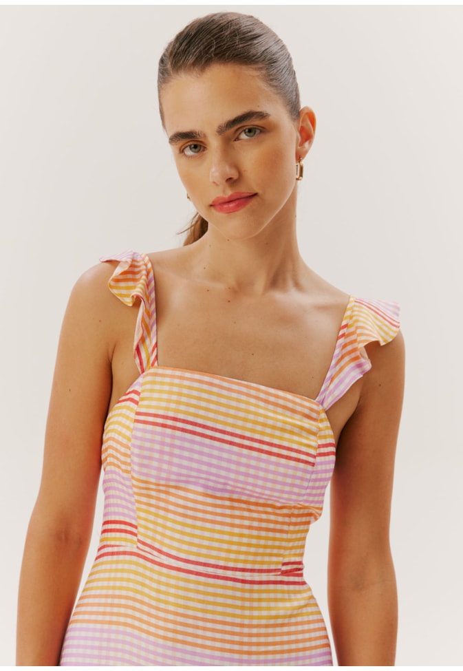 Vestido Longo Alça Babadinho Estampado Quito