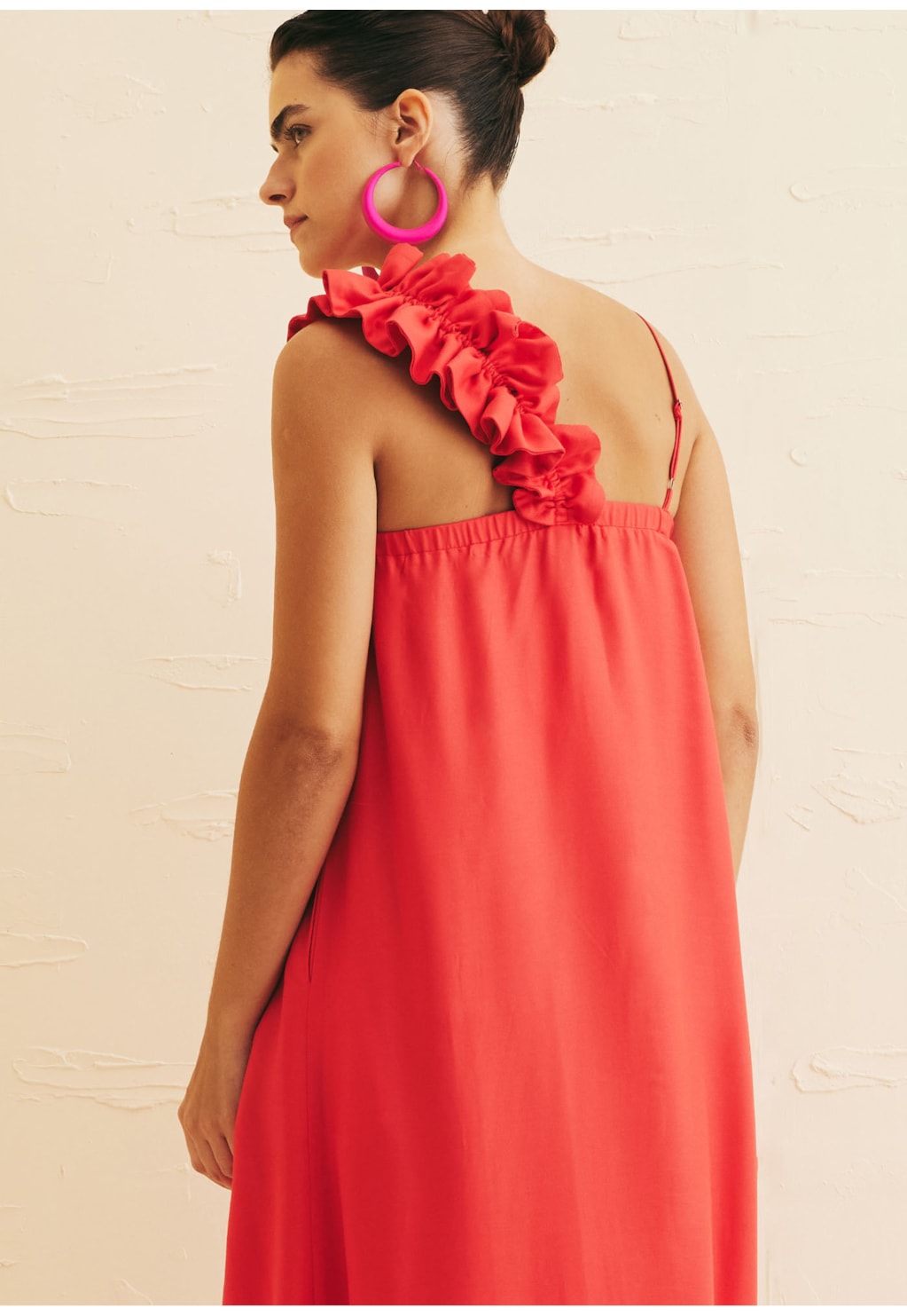 Vestido Longo Alça Babado Transpassada