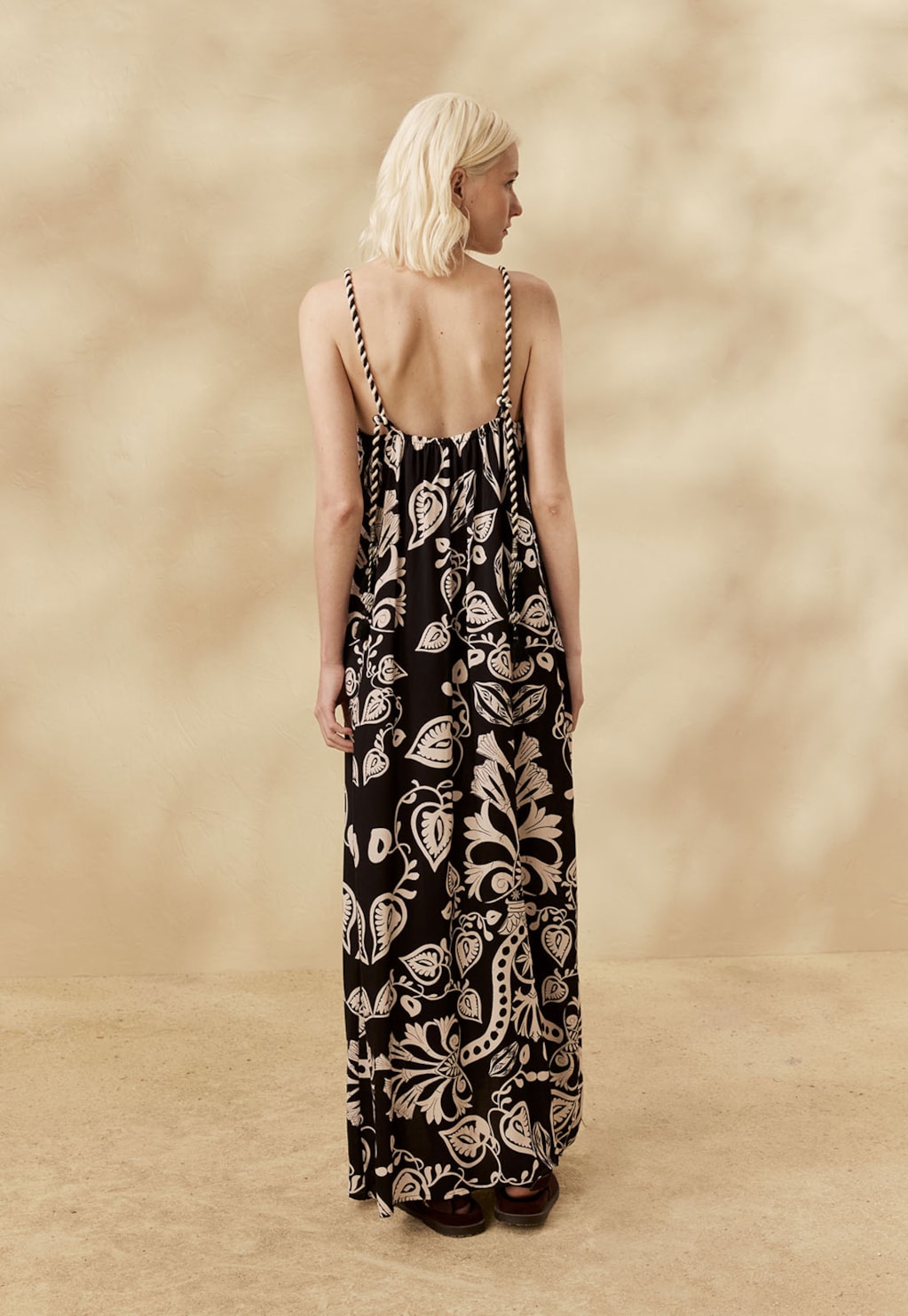 Vestido Longo Alça Bicolor Estampado Cacau Rei