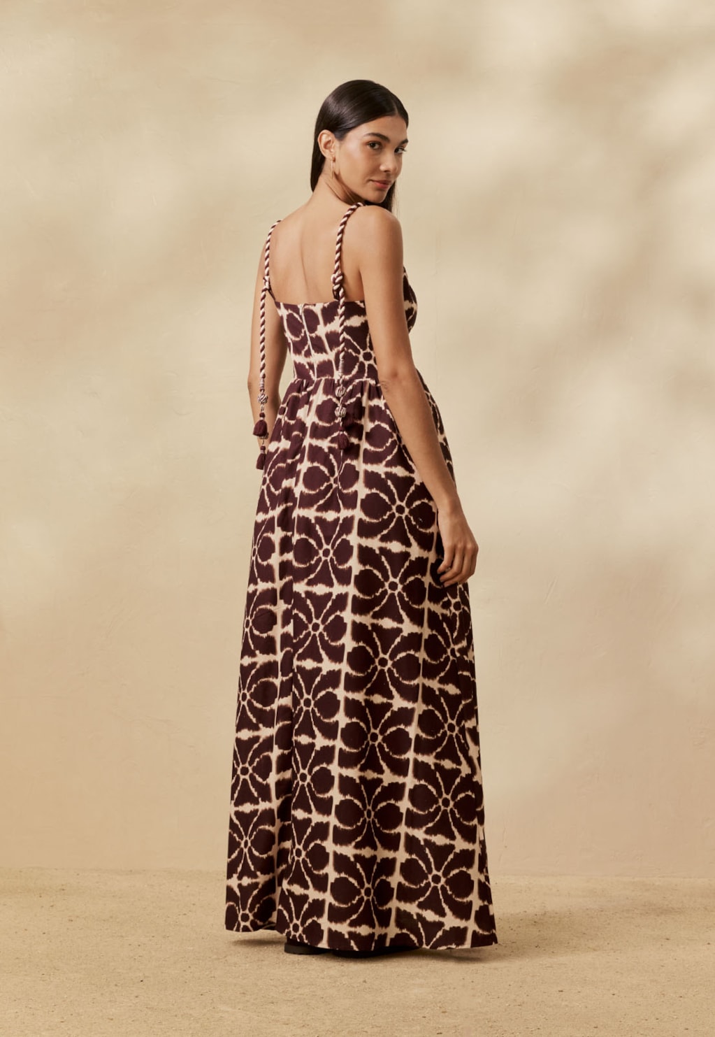 Vestido Longo Alça Bicolor Estampado Misti