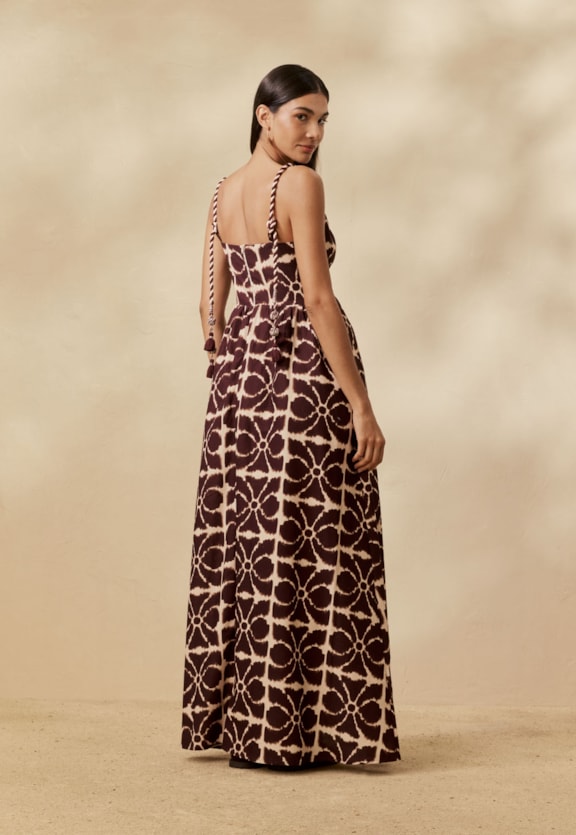 Vestido Longo Alça Bicolor Estampado Misti Vista Traseira