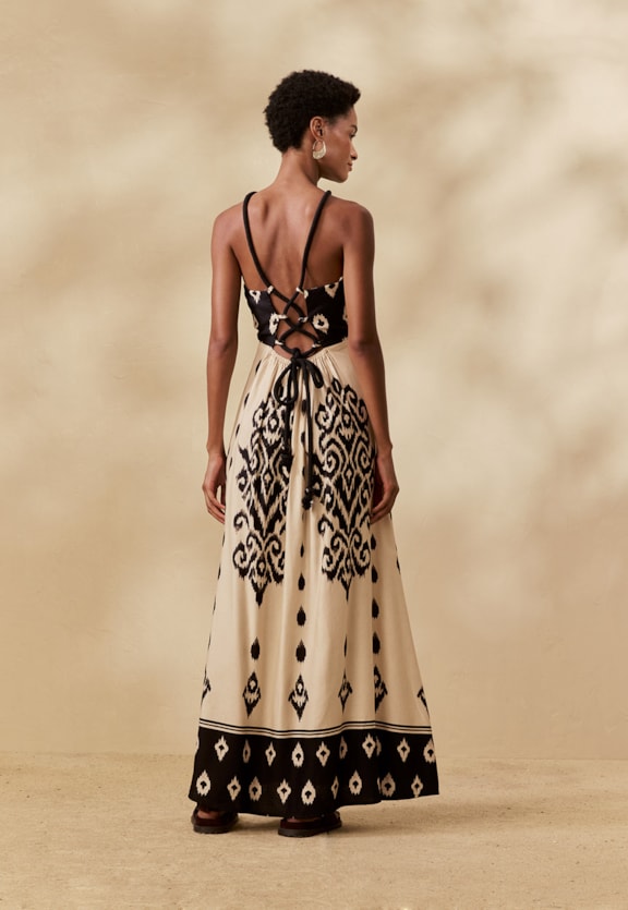 Vestido Longo Alça Corda Estampado La Pacha Vista Traseira
