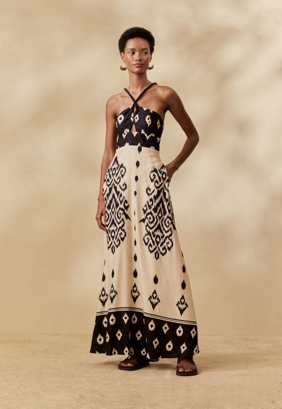 Vestido Longo Alça Corda Estampado La Pacha Vista Frontal