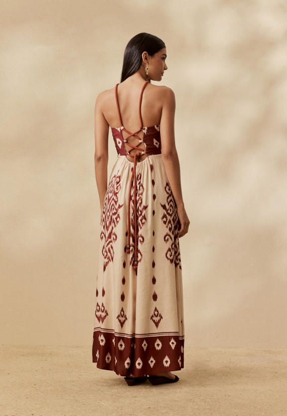 Vestido Longo Alça Corda Estampado La Pacha Vista Traseira