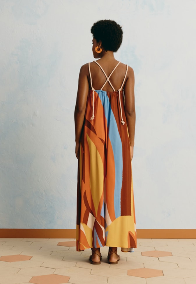 Vestido Longo Alça Corda Estampado Solare