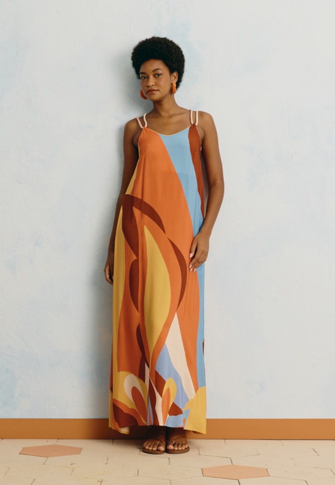 Vestido Longo Alça Corda Estampado Solare